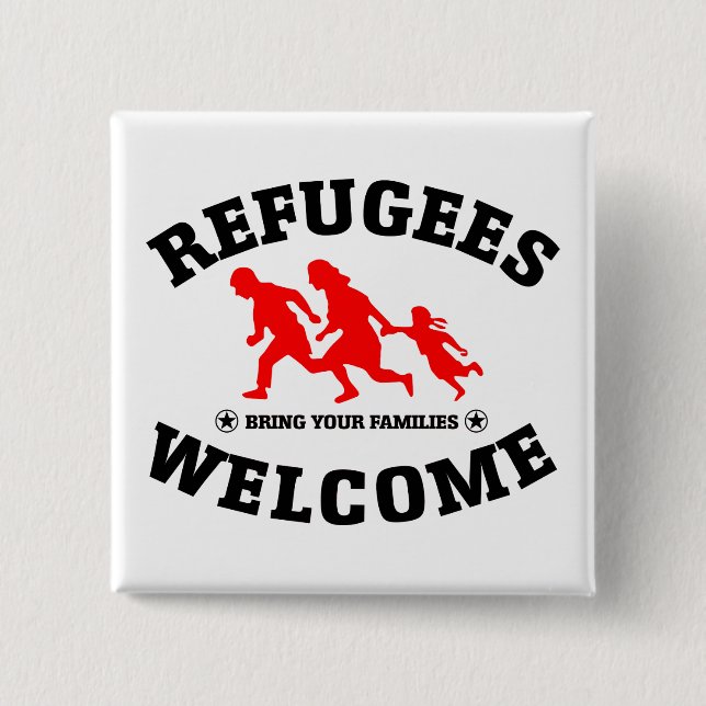 Flüchtlings-Willkommen holen Ihre Familien Button (Vorderseite)