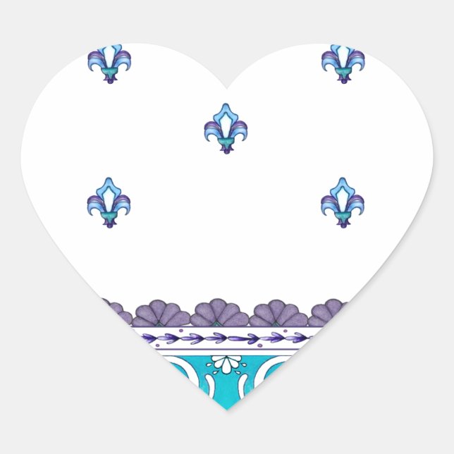 Fluer De Lis Blue Swirl Design Herz-Aufkleber (Vorderseite)