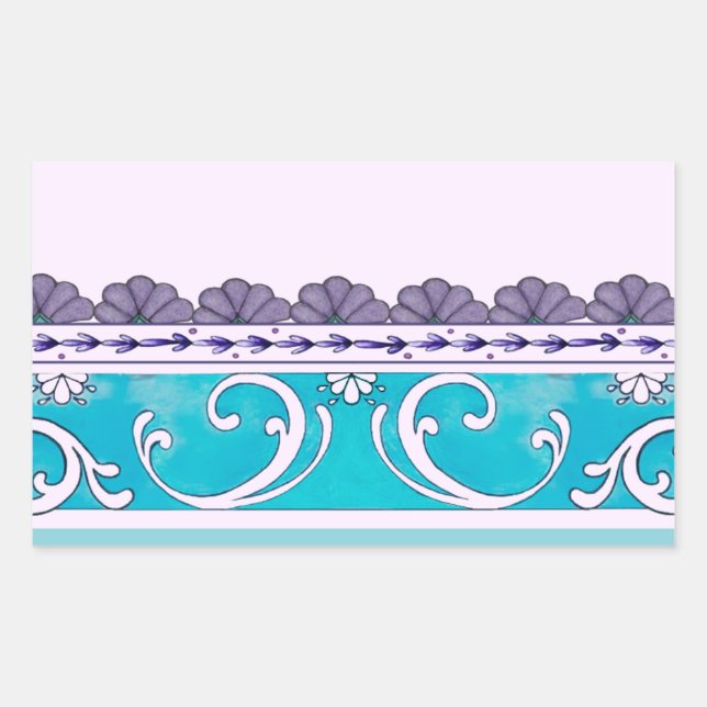 Fluer De Lis Blue Swirl Design Rechteckiger Aufkleber (Vorderseite)