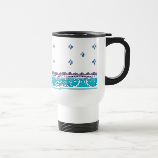 Fluer De Lis Blue Swirl Design Reisebecher (Rechts)