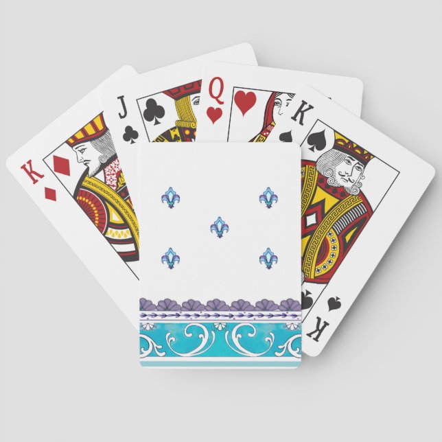 Fluer De Lis Blue Swirl Design Spielkarten (Rückseite)