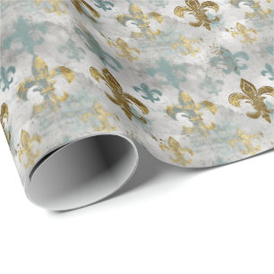 Fluer de Lis Soft Blue & Gold Geschenkpapier