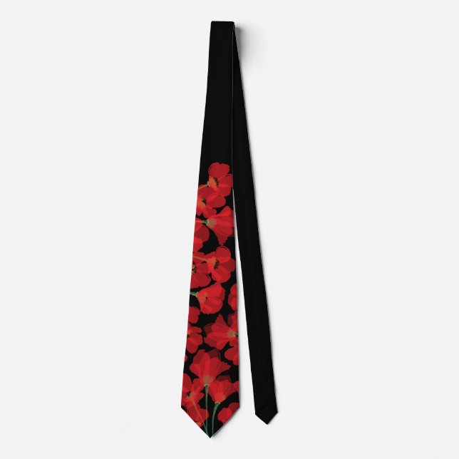 Fluers de Pavot Rouge sur Noir Krawatte (Vorderseite)