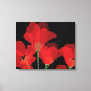 Fluers de Pavot Rouge sur Noir Leinwanddruck
