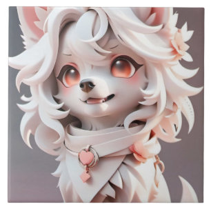 Fluffe, rosa und weiße Welpe Fliese