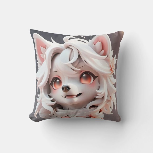 Fluffe, rosa und weiße Welpe Kissen (Vorderseite)
