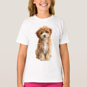 Fluffige braune Locken Süßer Hundewelpe Kinder T-Shirt