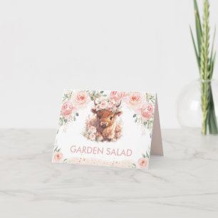Fluffige Highland-Kuh Rosa Hauch Blumen Food Tent  Karte