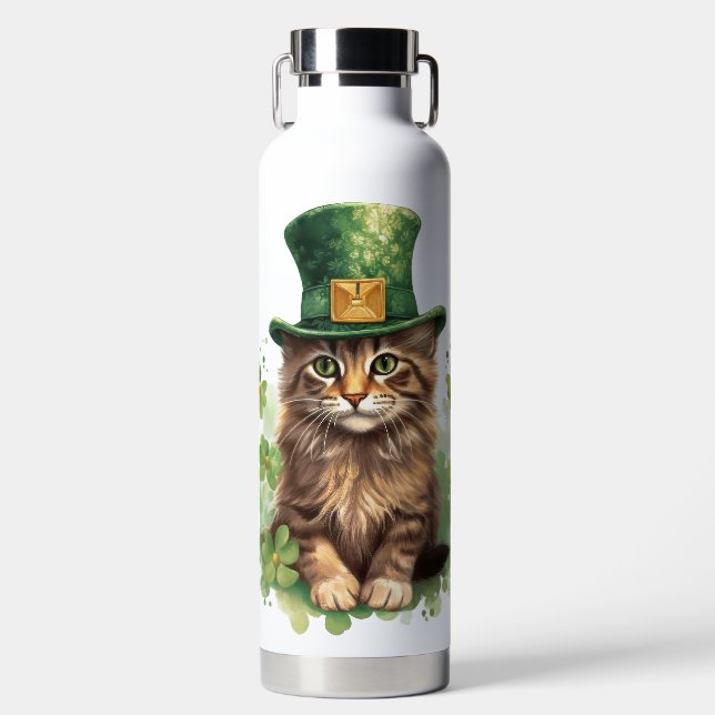 FLUFFIGE IRISCHE THEMEN-KITTY-KATZE  TRINKFLASCHE (Vorderseite)
