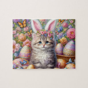 Fluffige Katze mit Hasenohren