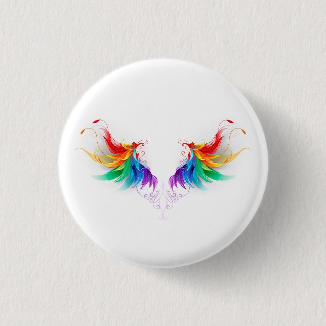 Fluffige Regenbogenflügel Button (Vorderseite)