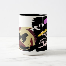 Fluffige schwarze Katze Jack o Lantern Spaß Zweifarbige Tasse