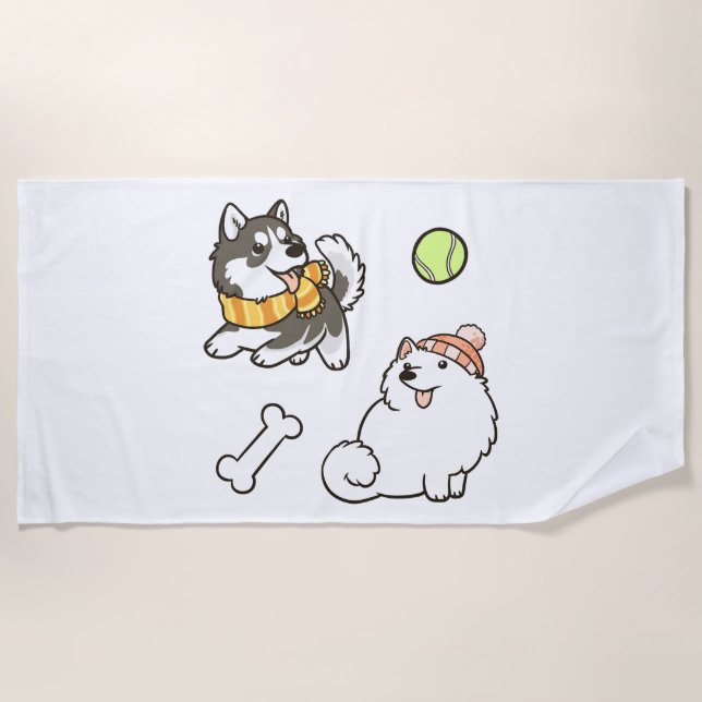 Fluffige Spitz-Hunde Strandtuch (Vorderseite)
