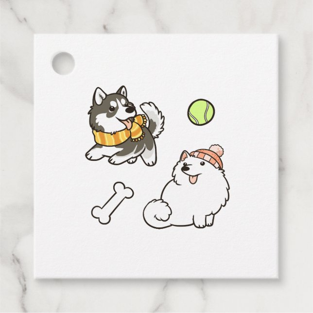 Fluffige Spitzhunde Geschenkanhänger (Vorderseite)
