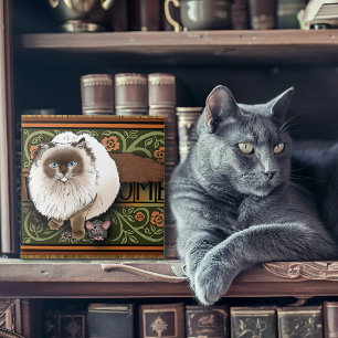 Fluffige Willkommens-Siamesen-Katze Maus Vintage Fliese