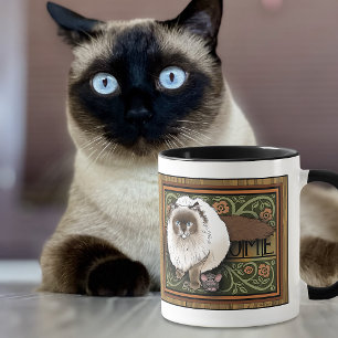 Fluffige Willkommens-Siameserkatze Maus Vintage Tasse