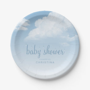 Fluffige Wolken Regentropfen Babyparty Pappteller