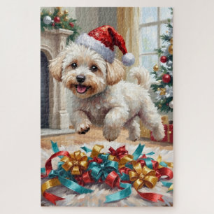 Fluffiger Bichon Frise Hund Fröhliche Weihnachten