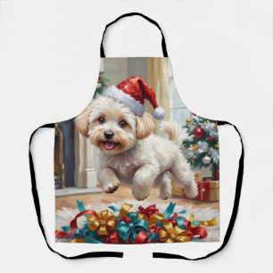 Fluffiger Bichon Frise Hund Fröhliche Weihnachten Schürze