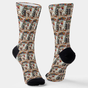 Fluffiger Bichon Frise Hund Fröhliche Weihnachten Socken