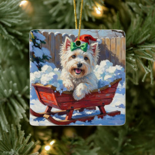 Fluffiger Coton de Tulear Hund Vintage Weihnachtss Keramikornament