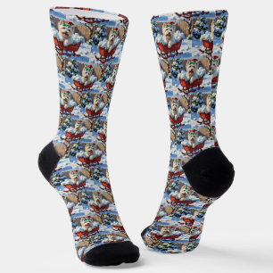 Fluffiger Coton de Tulear Hund Vintage Weihnachtss Socken