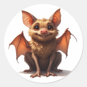 Fluffiger Fledermaus-Charakter mit großen Augen un Runder Aufkleber