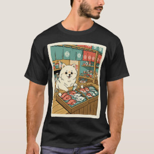 Fluffiger Hund Fisch Markt Japanisches Geschäft Il T-Shirt