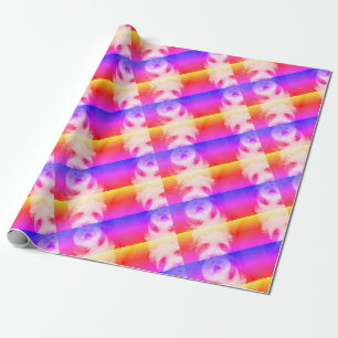 Fluffiger Hund Wiederholungsmuster mit tropischen Geschenkpapier