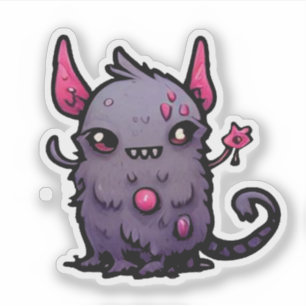 Fluffiger lila Dämon Katzen - Kawaii Monster Aufkleber