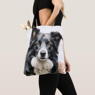 FLUFFIGER SCHWARZ-WEIßER BORDER COLLIE-HUND TASCHE