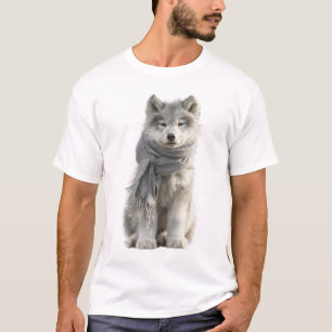 Fluffiger sibirischer Husky-Welpe mit grauem Schal T-Shirt