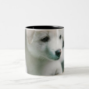 "Fluffiger Weißer Hundewelpe Charme" Zweifarbige Tasse