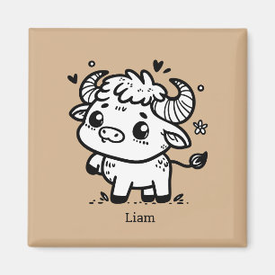 Fluffiges Büffel-Baby - Kawaii Bauernhof-Tier Magnet