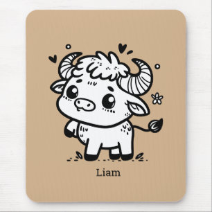 Fluffiges Büffel-Baby - Kawaii Bauernhoftier Mousepad