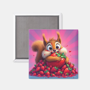 Fluffiges Eichhörnchen “Verrückt nach Erdbeeren”, Magnet