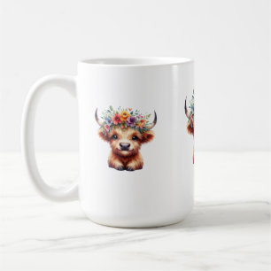 Fluffiges Highland-Baby mit Blumenkrone – süß Kaffeetasse