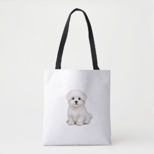 Fluffiges weißes Malteser-Welpenporträt Süßer Hund Tasche