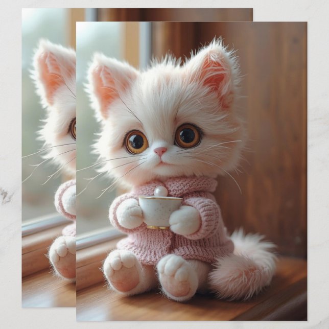 Fluffiges weißes und hellrosa Katzen Scrapbook Pap (Vorne/Hinten)
