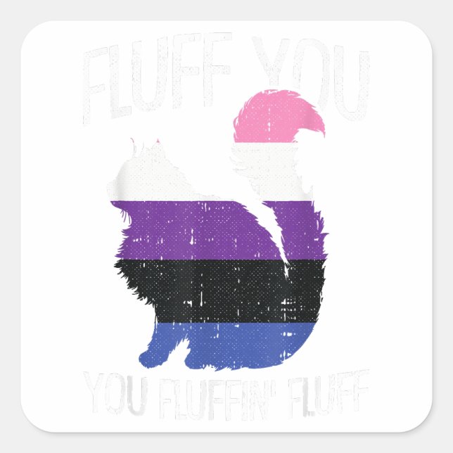 Fluffin Fluff Gender Fluid Pride Katze Quadratischer Aufkleber (Vorderseite)