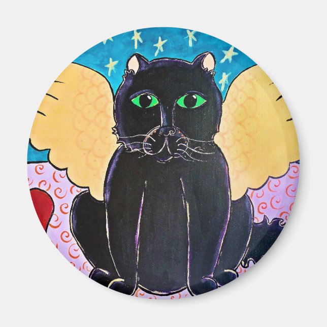 Fluffy Angel Cat Magnet (Vorne)