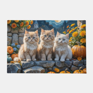 Fluffy Autumn Kittens Pumpkins and Folies Fußmatte