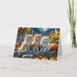Fluffy Autumn Kittens Pumpkins und Blume Karte