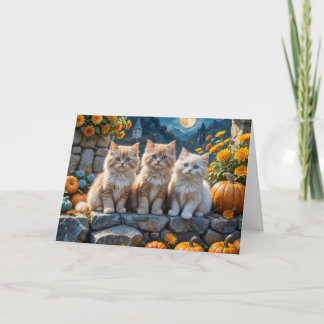 Fluffy Autumn Kittens Pumpkins und Blume Karte