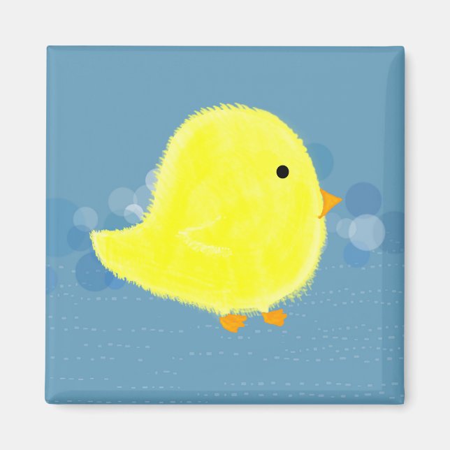 Fluffy Baby Chick avec aimant Carré bleu (Devant)