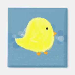 Fluffy Baby Chick mit Blue Square Magnet