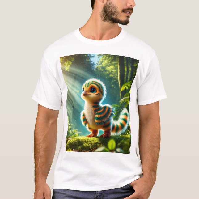 Fluffy Baby Dinosaur in einem magischen Wald" T-Shirt (Vorderseite)
