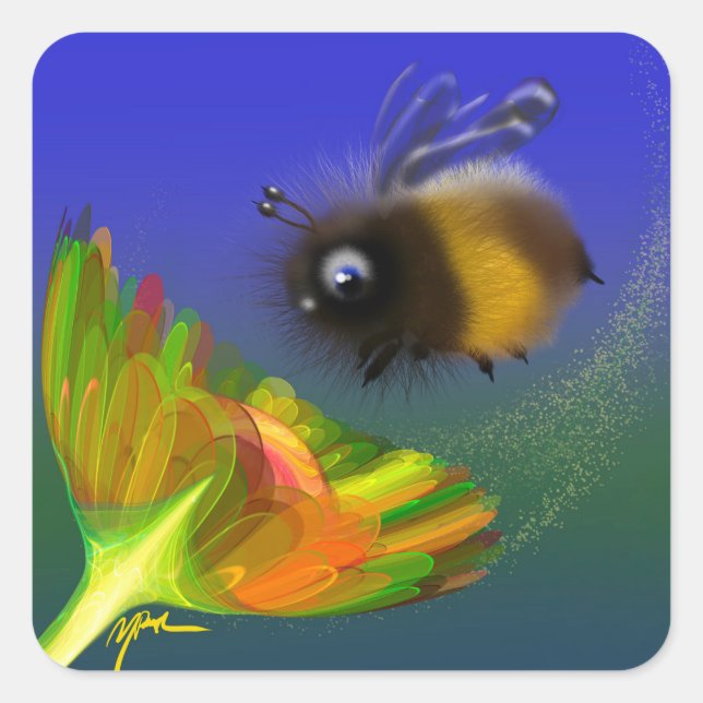 Fluffy Bee Quadratischer Aufkleber (Vorderseite)