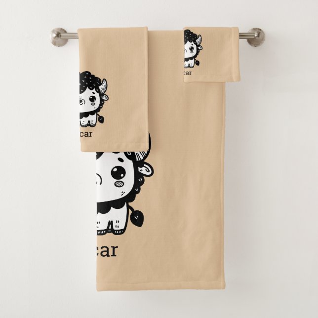 Fluffy Bison Baby - Kawaii Farm Animal Art Badhandtuch Set (Insitu)