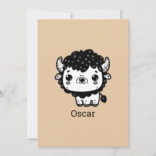 Fluffy Bison Baby - Kawaii Farm Animal Art Einladung (Vorderseite)